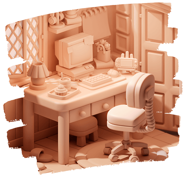 3D blender cozy office desk design by Nicole Blender