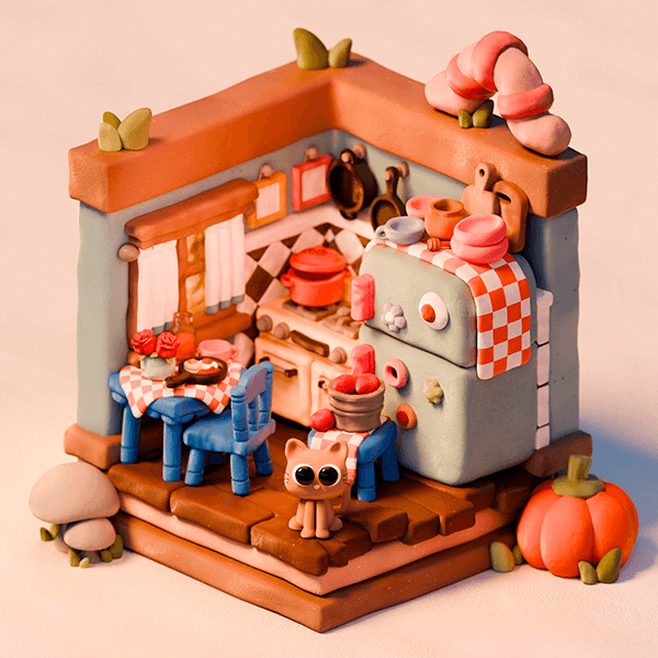 3D blender cozy kitchen design by Nicole Blender