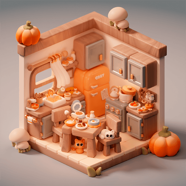 3D blender cozy kitchen design by Nicole Blender