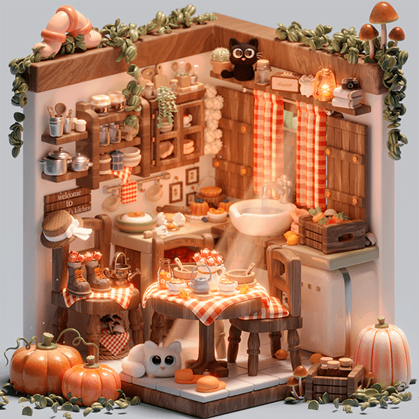 3D blender vintage farmhouse kitchen design by Nicole Blender